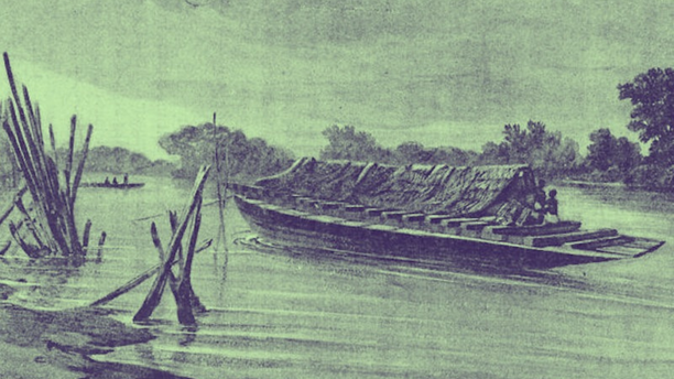 Royal Canoe of the Kingdom of Bonny, painted by Edouard Auguste Nousveaux, 1890. via Wikimedia Commons.