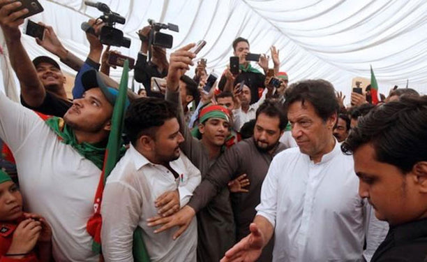 Imran Khan at a July 2018 campaign meeting.