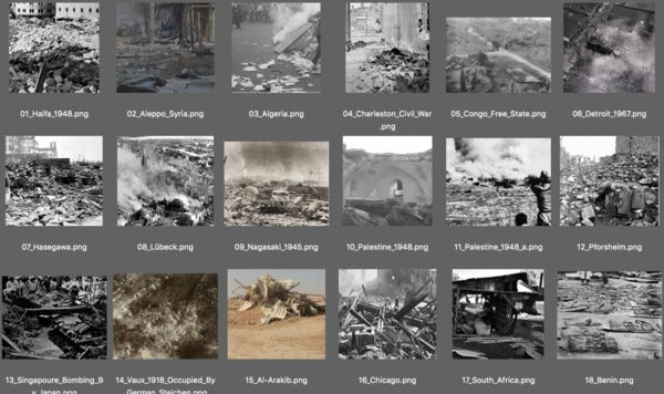 Samples of destruction, different places, different times, AA.