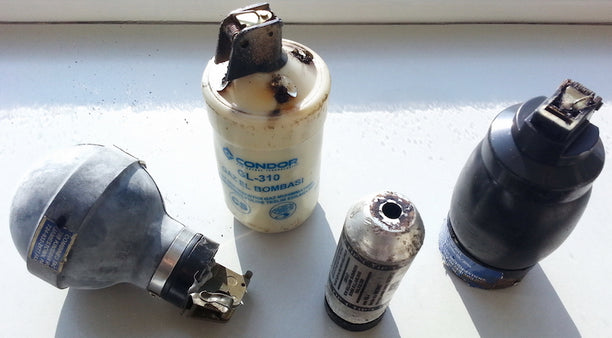 Tear gas shells collected in Istanbul, 2013. via Wikimedia Commons.