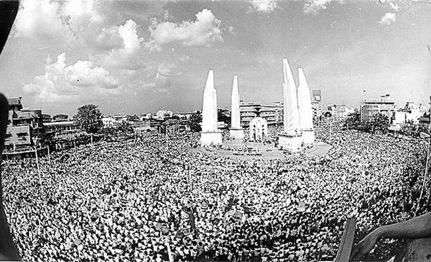 Protestors surround the Democracy Monument, Bangkok, during the 1973 uprising.