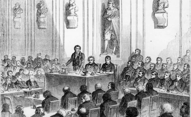 Dominique François Arago presenting the discovery of daguerreotype, L’Académie des sciences, August 10, 1839. (Detail)