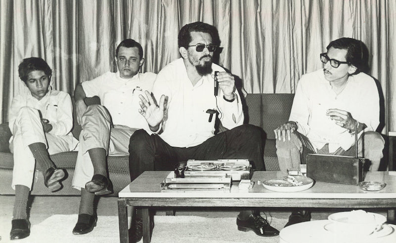 Carlos Fonseca, with Rufo Marín and Humberto Ortega, after being broken out of prison, Havana, 1970. via Mónica Baltodano's Memorias de la Lucha Sandinista.  
