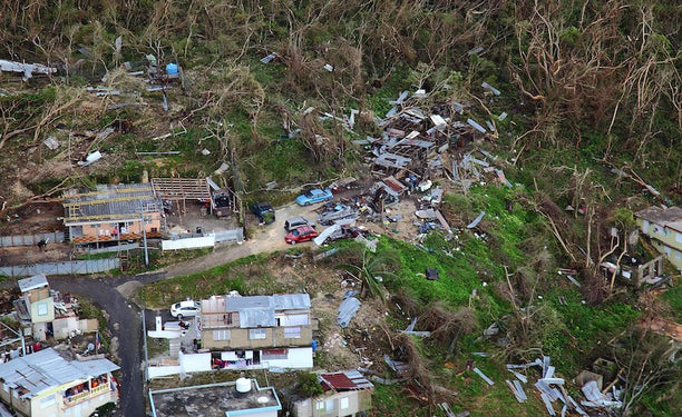 Destruction in Puerto Rico following Hurricane Maria. via Wikimedia Commons.