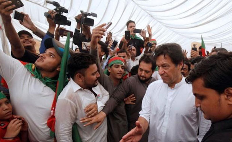 Imran Khan at a July 2018 campaign meeting. 