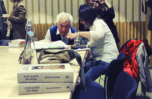 John Berger and Ali Smith backstage at the launch of Portraits: John Berger on Artists at the British Library, September 2015. Photo credit: Verso Books