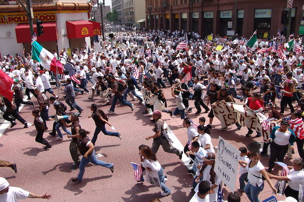 May Day 2006, "A day without immigrants" protest, Los Angeles. via Wikimedia Commons.