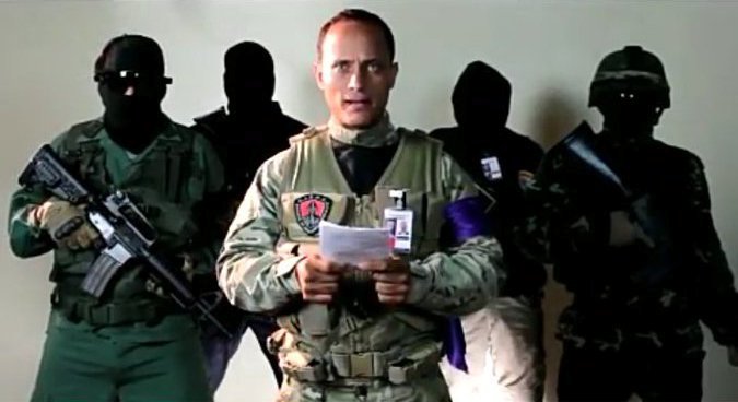Oscar Alberto Perez in a still from the video statement released during the June 27 helicopter attack.