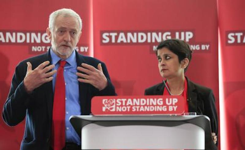 Jeremy Corbyn, alongside Inquiry chair Shami Chakrabarti, answers questions from the press following a speech on Labour's anti-Semitism inquiry findings at Savoy Place, London. via openDemocracy.