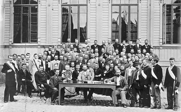 Founding congress of Social Democratic Party of Finland (then the Finnish Labour Party), Turku, July 1899. via Wikimedia Commons.