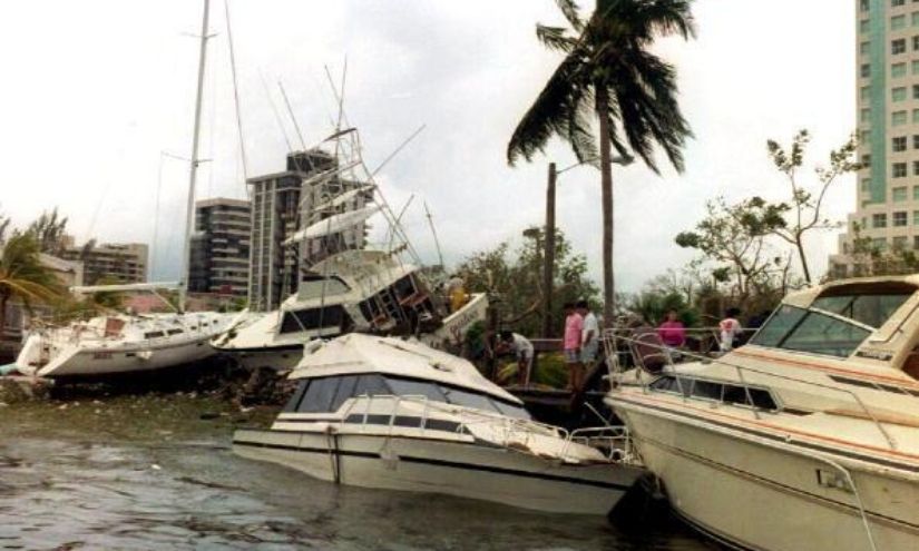Boats in Miami in the aftermath of Hurricane Andrew