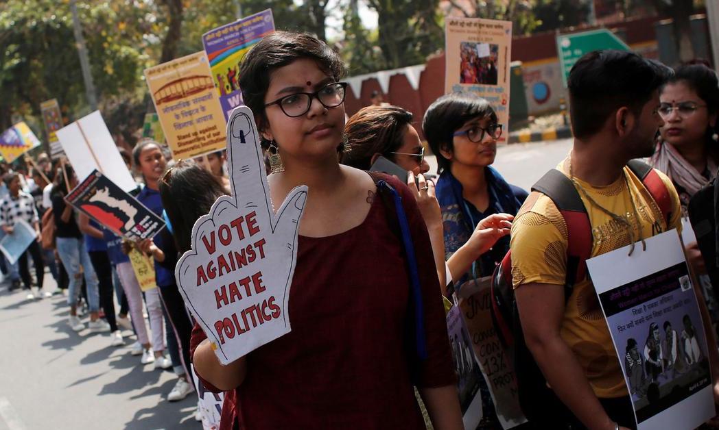 Protest march in Delhi on April 4 2019, against the climate of violence around upcoming Lok Sahba elections. (Adnan Abidi/Reuters)