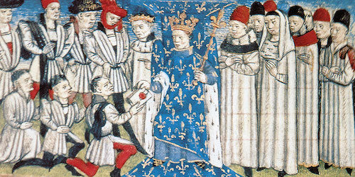 Charlemagne and the missi dominici, detail from the 15th-century Grandes chroniques de France