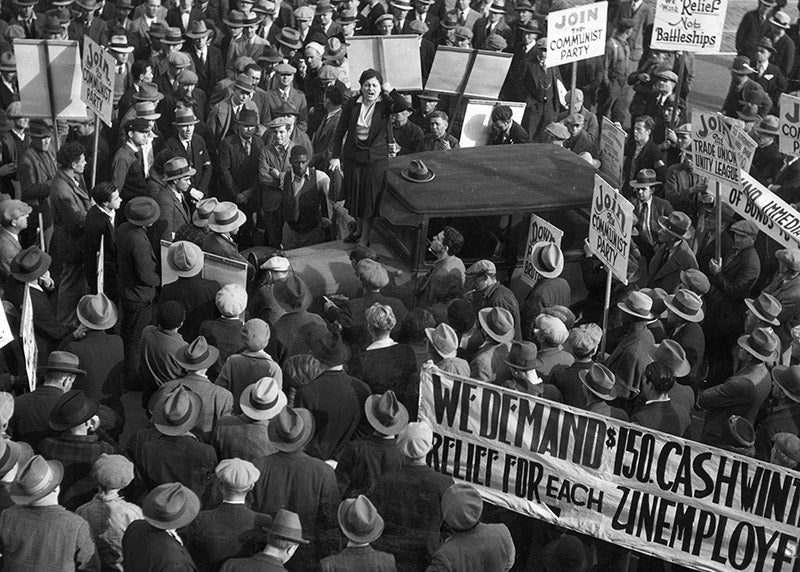 A Communist Party rally calling for relief for the unemployed, San Francisco, circa 1930