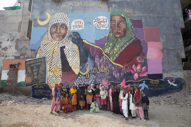 The Fearless Collective, a women's political street art organization in Shaheen Bagh, Delhi. Photo by Gayatri Ganju, courtesy OpenDemocracy.net