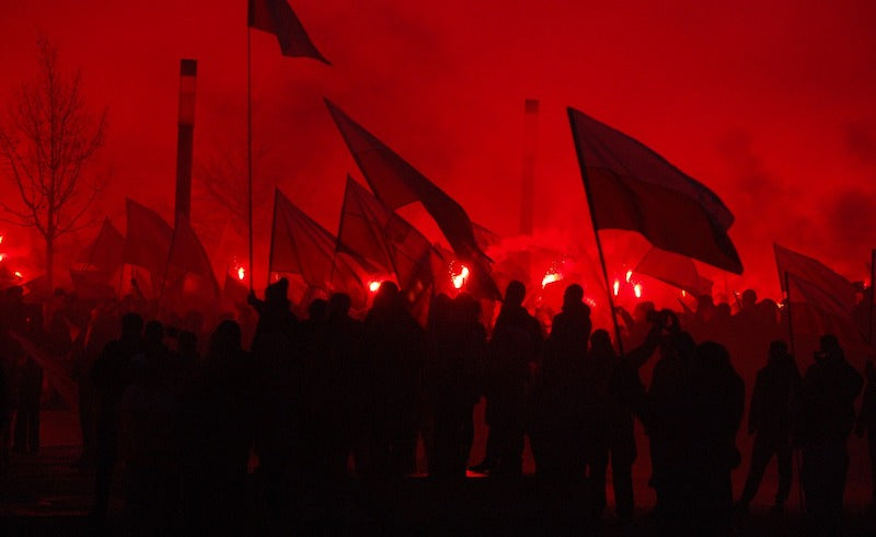 Supporters of the far right march on Polish Independence Day, Warsaw, November 2017. via Pixabay.