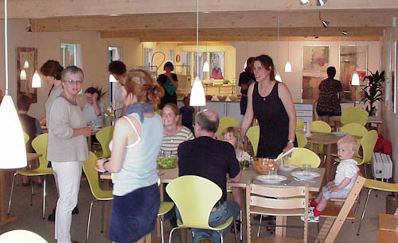 Dinner at Jernstoberiet commonhouse, Denmark, 1999.