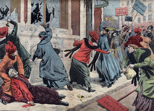 Suffragettes demonstrate for the right to vote in London, England. Illustration published in Le Pelerin on March 17, 1912. Leemage/Corbis via Getty Images